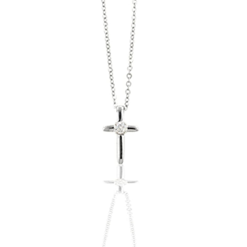 Tiny Sterling Silver Cross Necklace w/Cz Accent - New w/Tags